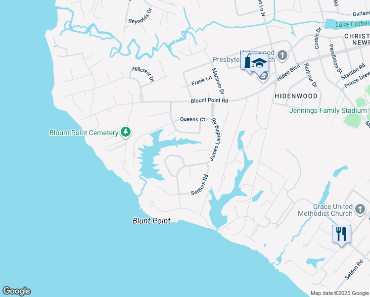 map of restaurants, bars, coffee shops, grocery stores, and more near 1 Lantern Circle in Newport News