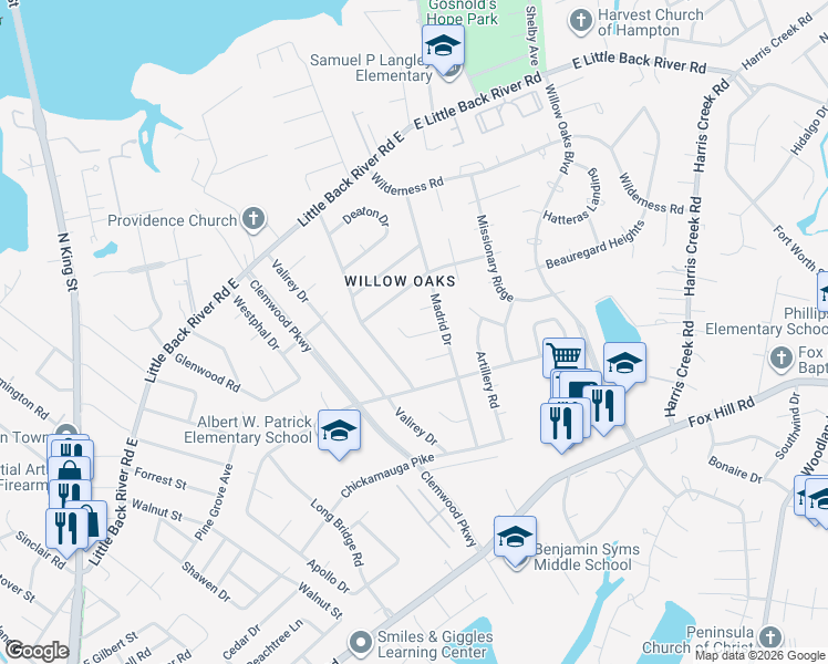map of restaurants, bars, coffee shops, grocery stores, and more near 318 Hercules Drive in Hampton