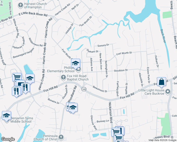 map of restaurants, bars, coffee shops, grocery stores, and more near 418 Stockton Street in Hampton