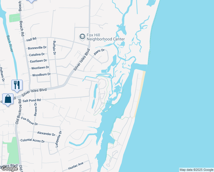 map of restaurants, bars, coffee shops, grocery stores, and more near 45 Mizzen Circle in Hampton