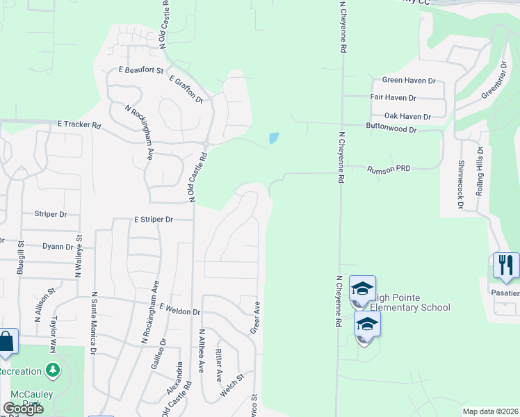map of restaurants, bars, coffee shops, grocery stores, and more near McCaully Field in Nixa