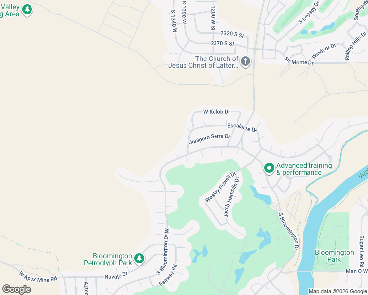 map of restaurants, bars, coffee shops, grocery stores, and more near 2800 Escalante Drive in St. George