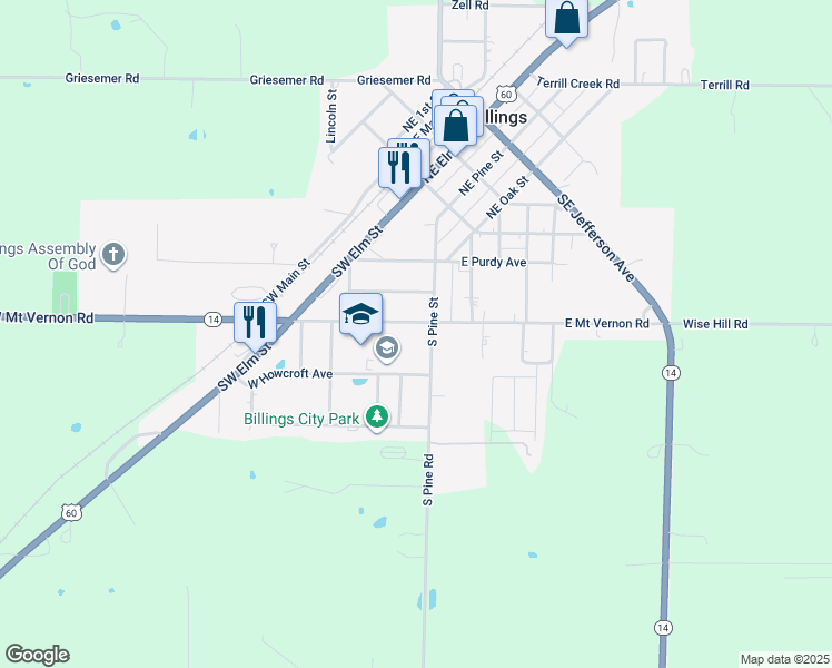map of restaurants, bars, coffee shops, grocery stores, and more near 118 West Mount Vernon Road in Billings