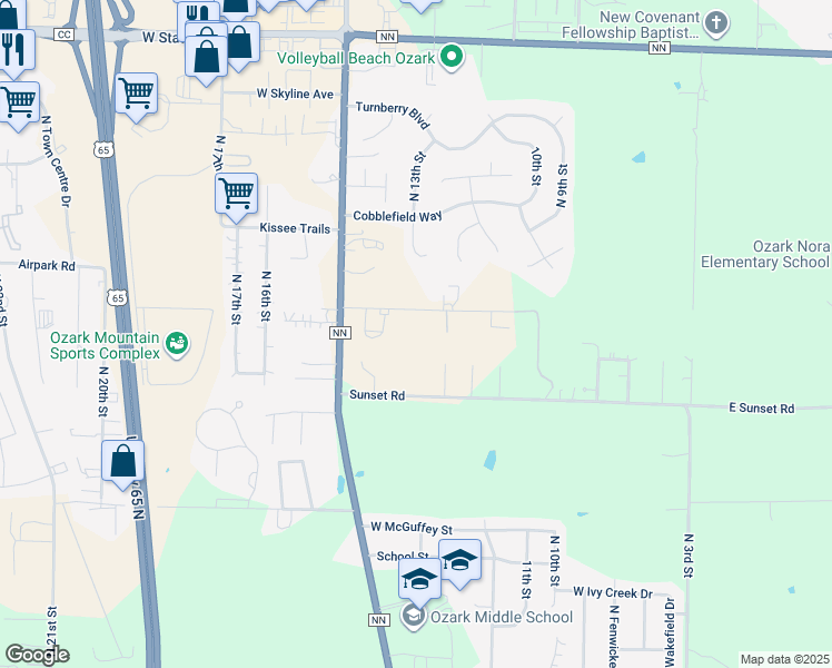 map of restaurants, bars, coffee shops, grocery stores, and more near 1242 West Liberty Avenue in Ozark