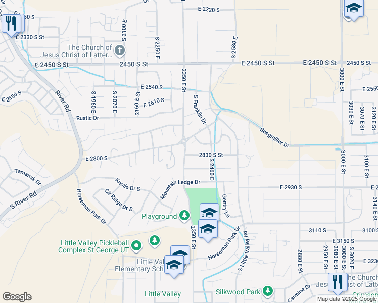 map of restaurants, bars, coffee shops, grocery stores, and more near 2371 2830 South Street in St. George