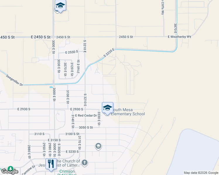 map of restaurants, bars, coffee shops, grocery stores, and more near 3320 East 2620 South in St. George
