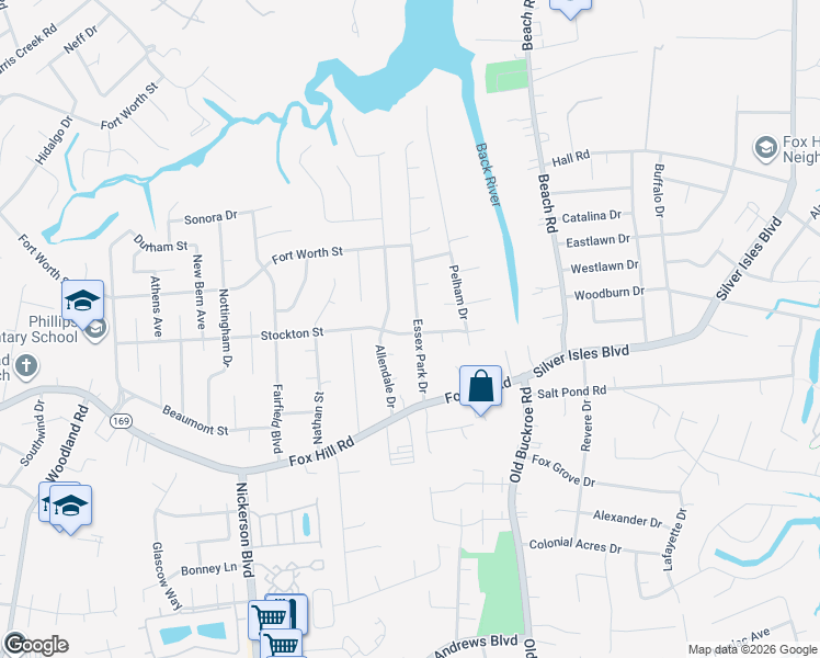 map of restaurants, bars, coffee shops, grocery stores, and more near 617 Essex Park Drive in Hampton