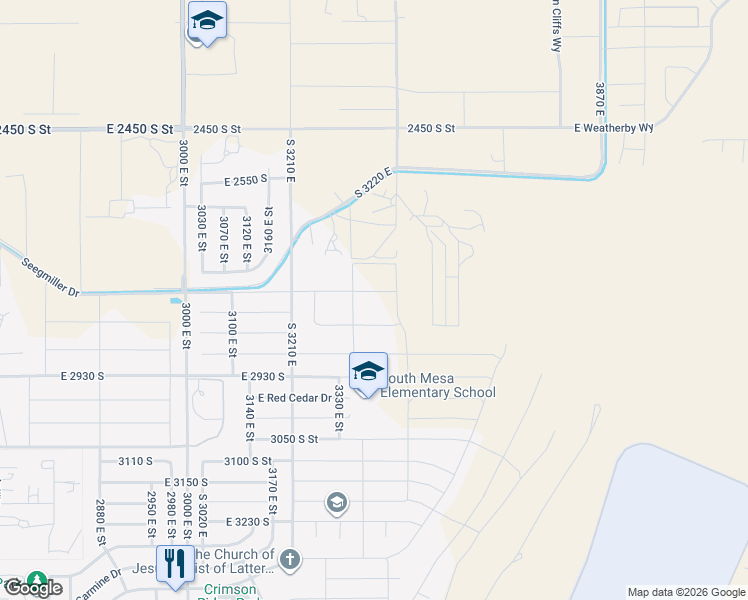 map of restaurants, bars, coffee shops, grocery stores, and more near 3384 Seegmiller Drive in St. George