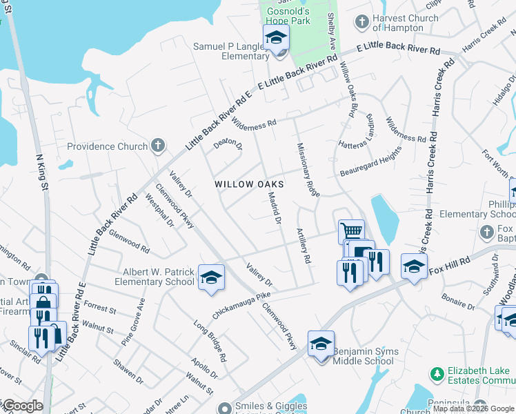 map of restaurants, bars, coffee shops, grocery stores, and more near 318 Hercules Drive in Hampton