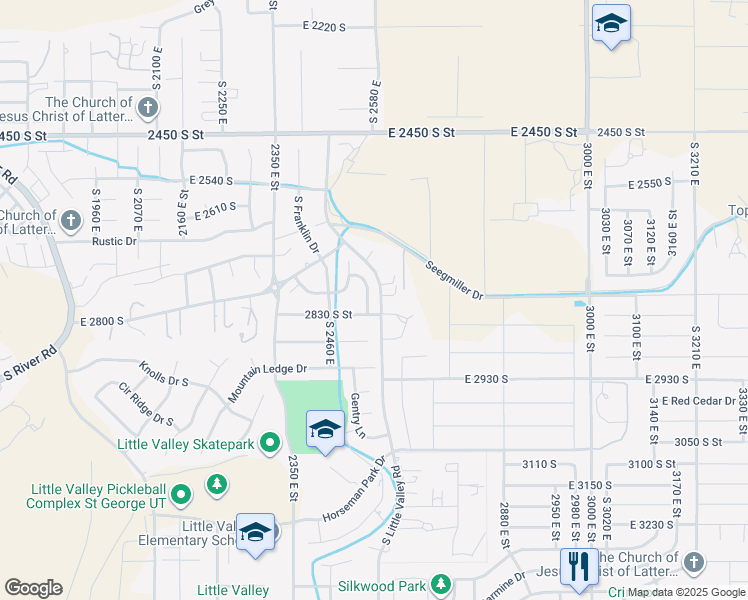 map of restaurants, bars, coffee shops, grocery stores, and more near 2797 South Grass Valley Drive in St. George
