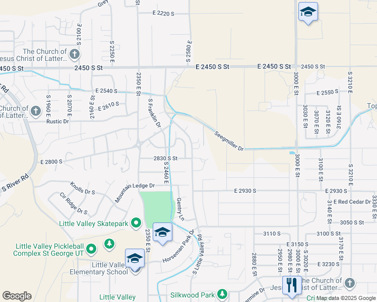map of restaurants, bars, coffee shops, grocery stores, and more near 2797 South Grass Valley Drive in St. George
