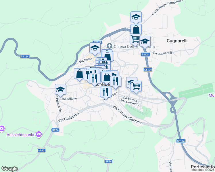map of restaurants, bars, coffee shops, grocery stores, and more near 26 Via Alessandro Manzoni in Palazzolo Acreide