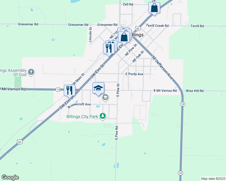 map of restaurants, bars, coffee shops, grocery stores, and more near 118 West Mount Vernon Road in Billings