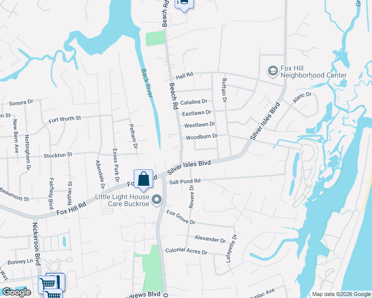 map of restaurants, bars, coffee shops, grocery stores, and more near 38 Beach Road in Hampton