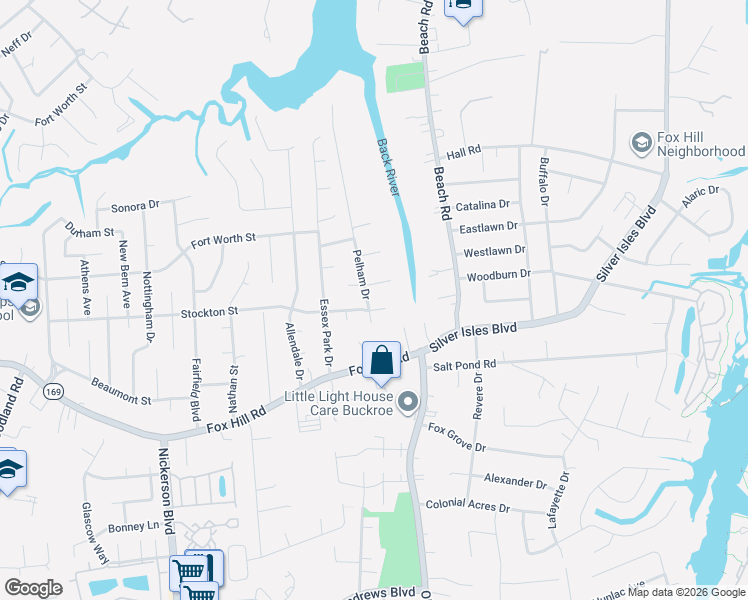 map of restaurants, bars, coffee shops, grocery stores, and more near 515 Angela Court in Hampton