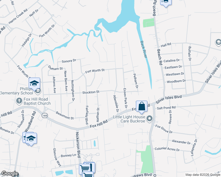 map of restaurants, bars, coffee shops, grocery stores, and more near 704 Whitney Court in Hampton