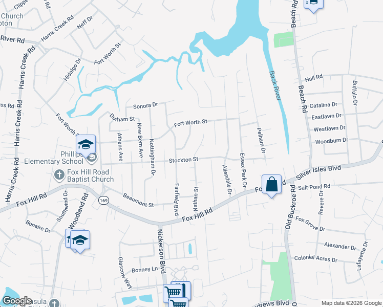 map of restaurants, bars, coffee shops, grocery stores, and more near 469 Duchess Court in Hampton