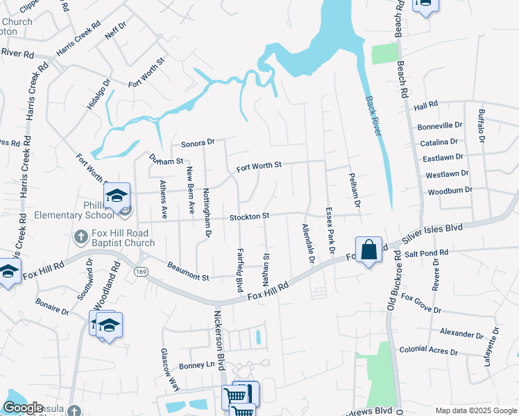 map of restaurants, bars, coffee shops, grocery stores, and more near 37 Nathan Street in Hampton