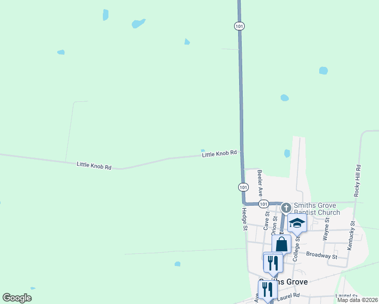 map of restaurants, bars, coffee shops, grocery stores, and more near 334 Little Knob Road in Smiths Grove