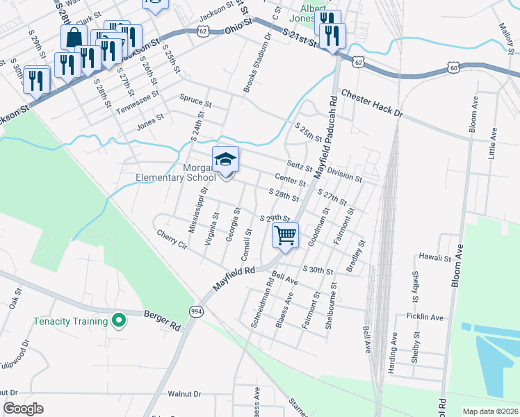 map of restaurants, bars, coffee shops, grocery stores, and more near 2012 South 28th Street in Paducah