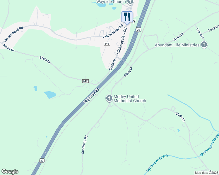 map of restaurants, bars, coffee shops, grocery stores, and more near 4177 Shula Drive in Hurt