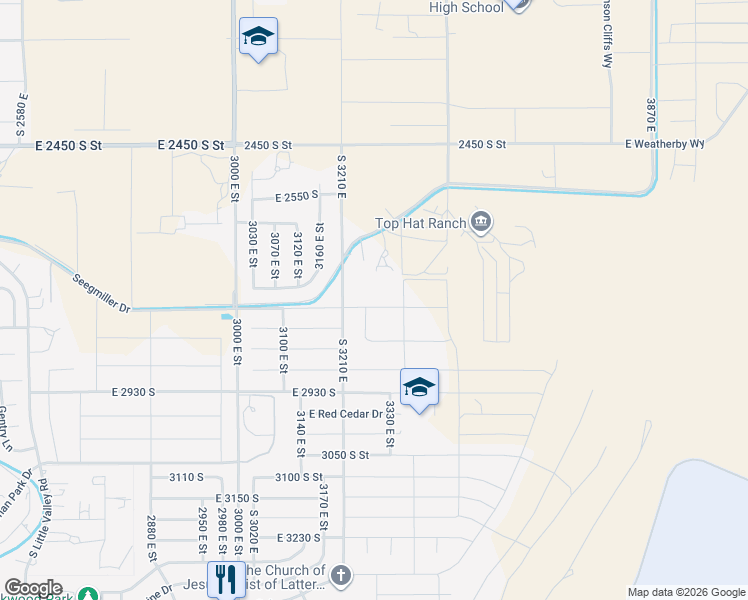 map of restaurants, bars, coffee shops, grocery stores, and more near 3320 E 2620 S in St George