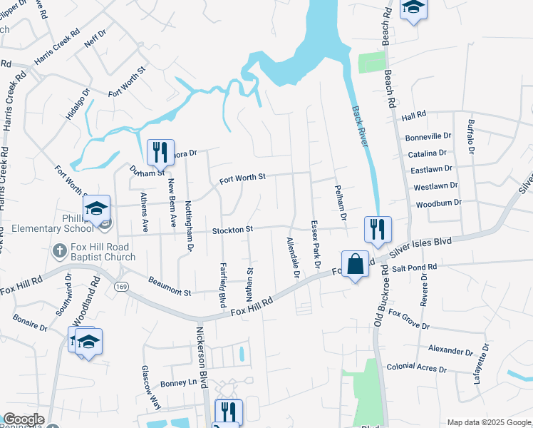 map of restaurants, bars, coffee shops, grocery stores, and more near 474 Alma Court in Hampton