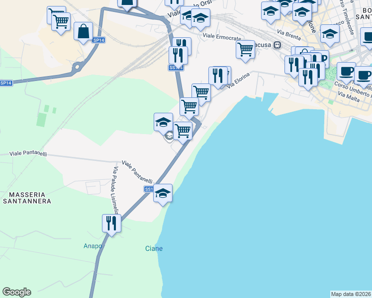 map of restaurants, bars, coffee shops, grocery stores, and more near 51 Via Elorina in Syracuse
