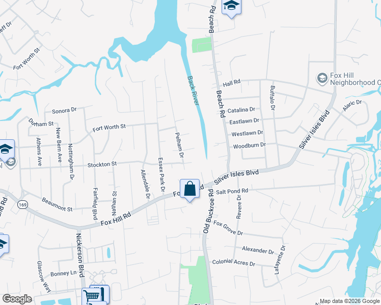 map of restaurants, bars, coffee shops, grocery stores, and more near 515 Angela Court in Hampton