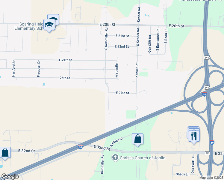 map of restaurants, bars, coffee shops, grocery stores, and more near 4915 East 27th Street in Joplin