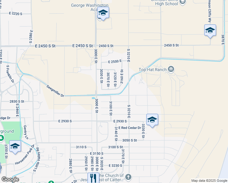 map of restaurants, bars, coffee shops, grocery stores, and more near 3106 East 2720 South in St. George