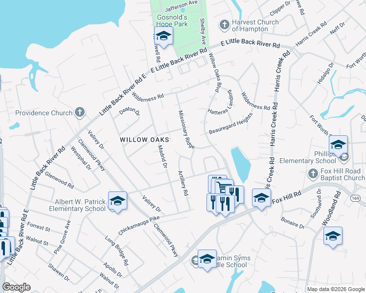 map of restaurants, bars, coffee shops, grocery stores, and more near 300 Talley Farm Retreat in Hampton
