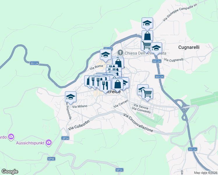 map of restaurants, bars, coffee shops, grocery stores, and more near in Palazzolo Acreide