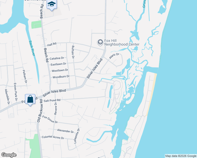 map of restaurants, bars, coffee shops, grocery stores, and more near 207 Woodburn Drive in Hampton