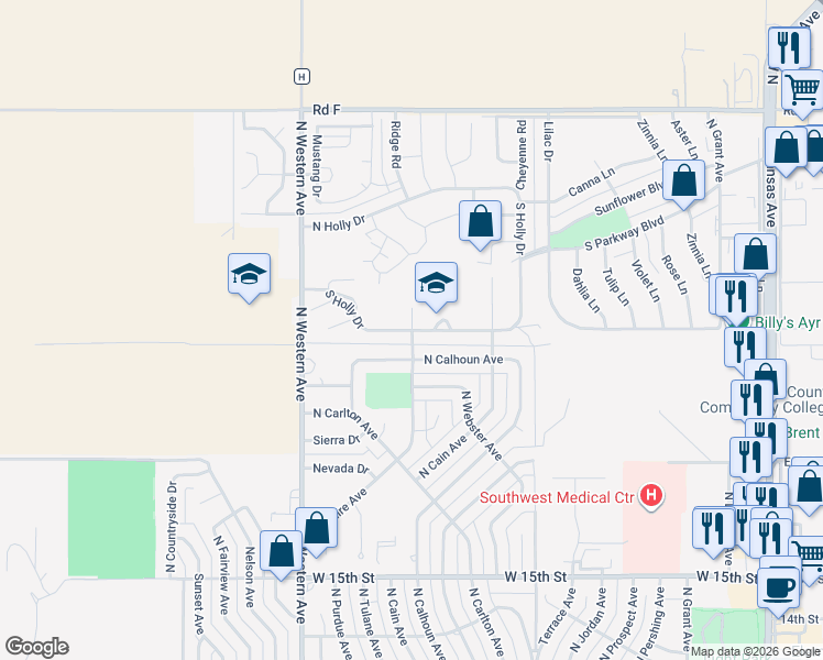 map of restaurants, bars, coffee shops, grocery stores, and more near 1847 South Holly Drive in Liberal