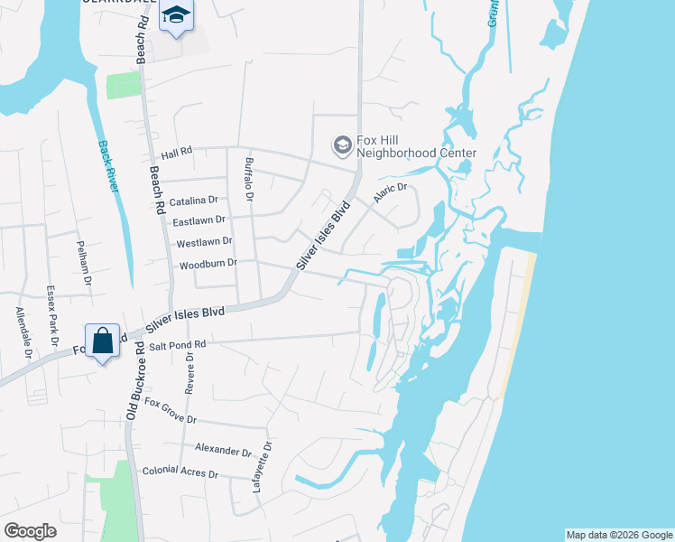 map of restaurants, bars, coffee shops, grocery stores, and more near 207 Woodburn Drive in Hampton