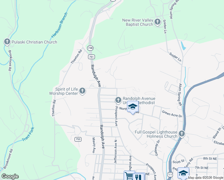 map of restaurants, bars, coffee shops, grocery stores, and more near 119 16th Street Northwest in Pulaski