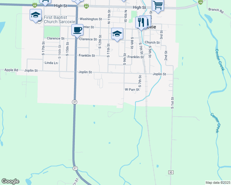 map of restaurants, bars, coffee shops, grocery stores, and more near 507 North 9th Street in Sarcoxie