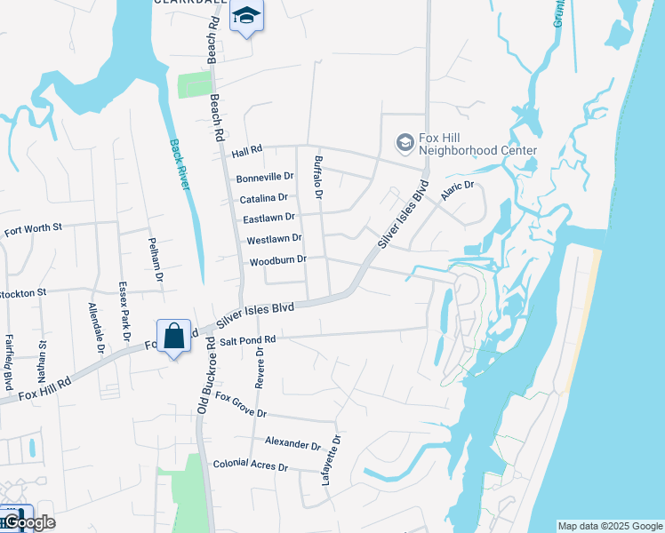 map of restaurants, bars, coffee shops, grocery stores, and more near 100 Woodburn Drive in Hampton