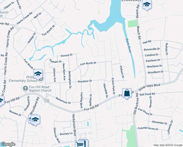 map of restaurants, bars, coffee shops, grocery stores, and more near 45 Nathan Street in Hampton