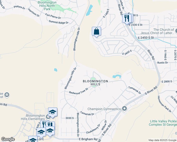 map of restaurants, bars, coffee shops, grocery stores, and more near 2811 South Juniper Circle in St. George