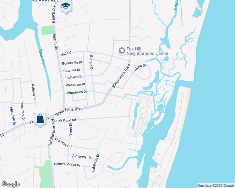 map of restaurants, bars, coffee shops, grocery stores, and more near 207 Woodburn Drive in Hampton