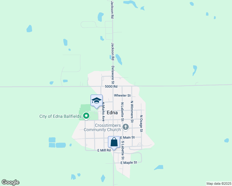 map of restaurants, bars, coffee shops, grocery stores, and more near 500-598 Delaware St in Edna