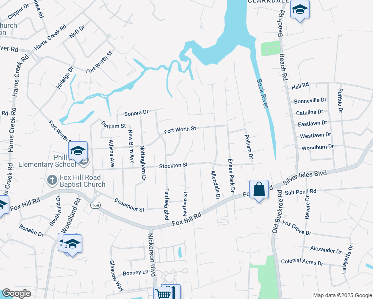 map of restaurants, bars, coffee shops, grocery stores, and more near 45 Nathan Street in Hampton