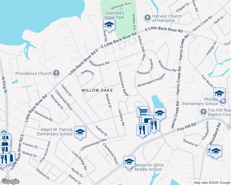 map of restaurants, bars, coffee shops, grocery stores, and more near 300 Talley Farm Retreat in Hampton