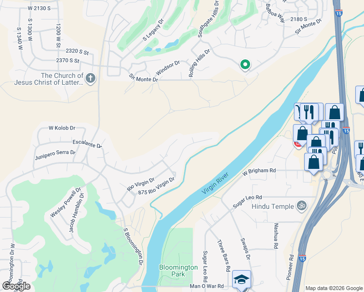 map of restaurants, bars, coffee shops, grocery stores, and more near 656 Rio Virgin Drive in St. George