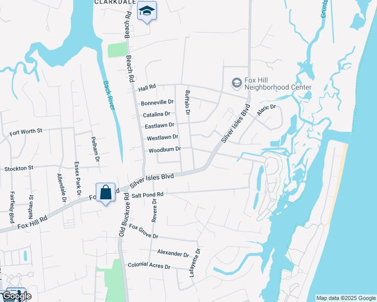map of restaurants, bars, coffee shops, grocery stores, and more near 100 Woodburn Drive in Hampton