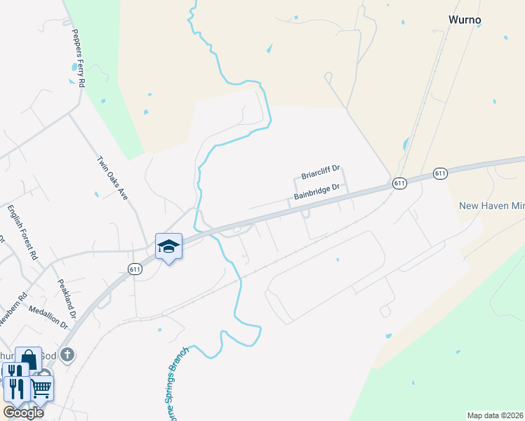 map of restaurants, bars, coffee shops, grocery stores, and more near 3853 Bainbridge Drive in Pulaski