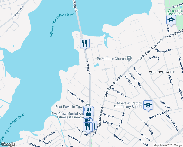 map of restaurants, bars, coffee shops, grocery stores, and more near 1552 Virginia 278 in Hampton