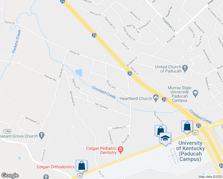 map of restaurants, bars, coffee shops, grocery stores, and more near Grand Drive in Paducah